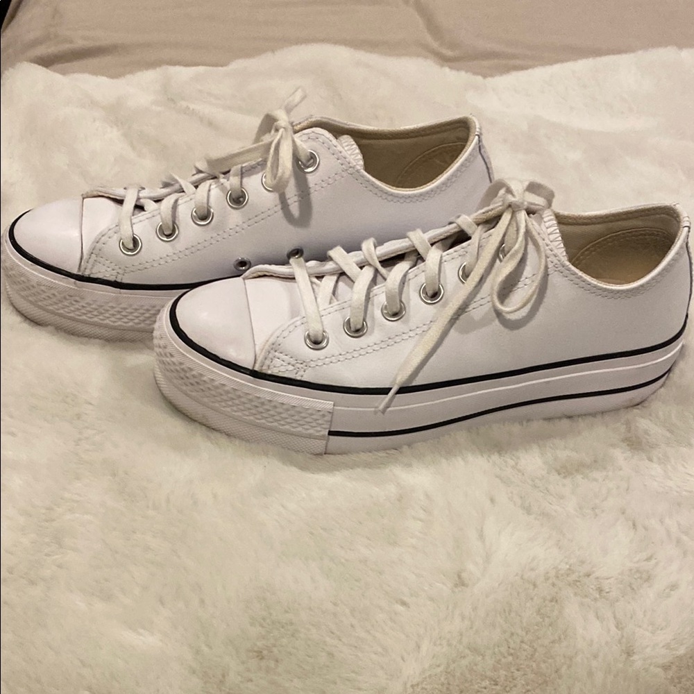 Converse White Leather Platform Sneakers Size 7 1/2